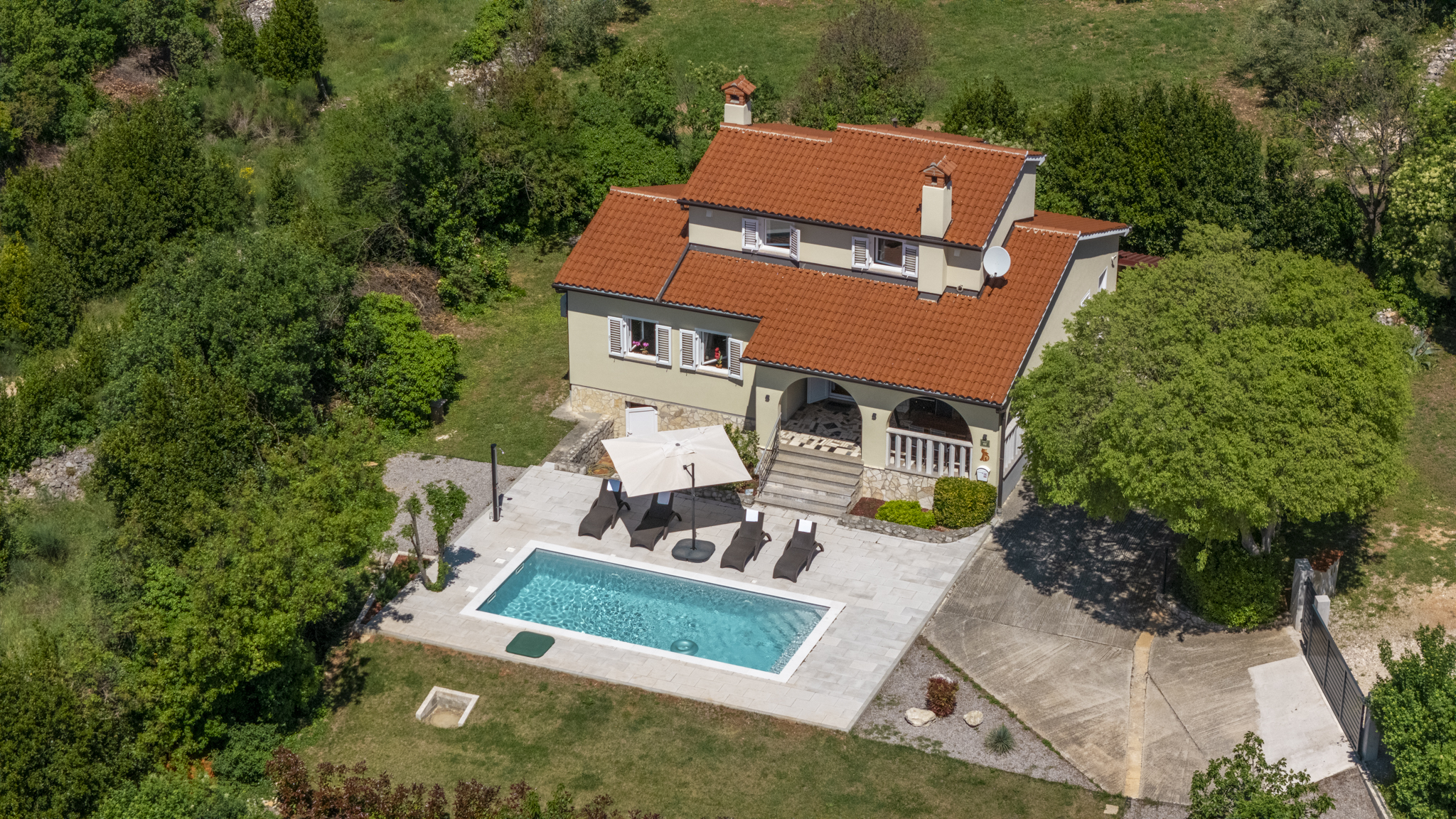 Holiday Home Serena drone view garden sea view Adriatic coast Istria Croatia