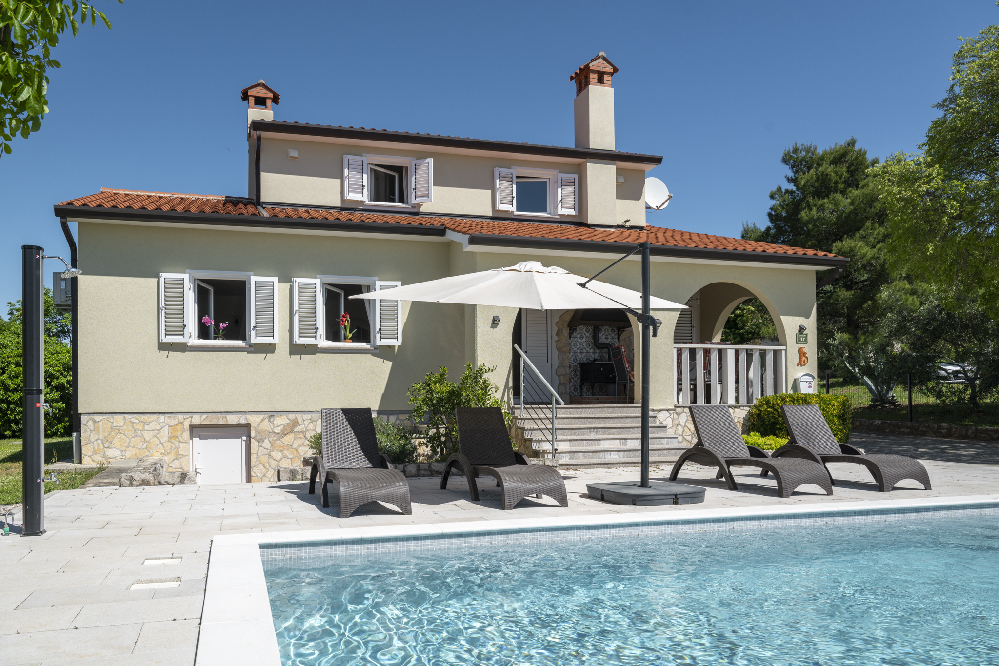 Holiday Home Serena aerial drone view pool and 1000m garden Sv Lovrec Labinski Istria